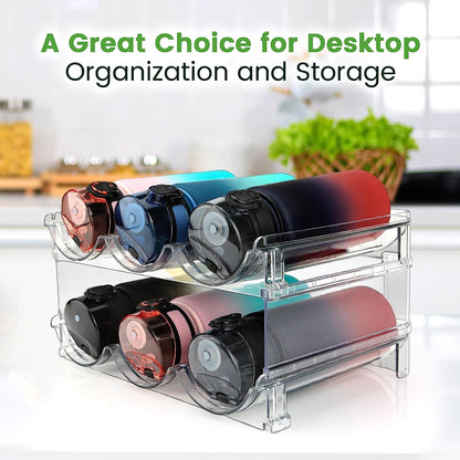 Stackable Water Bottle Organizer Rack – 2 Pack, Space-Saving Plastic Holder for Cabinet, Pantry, Fridge & Countertops