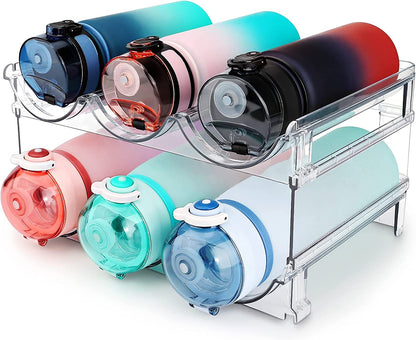 Stackable Water Bottle Organizer Rack – 2 Pack, Space-Saving Plastic Holder for Cabinet, Pantry, Fridge & Countertops