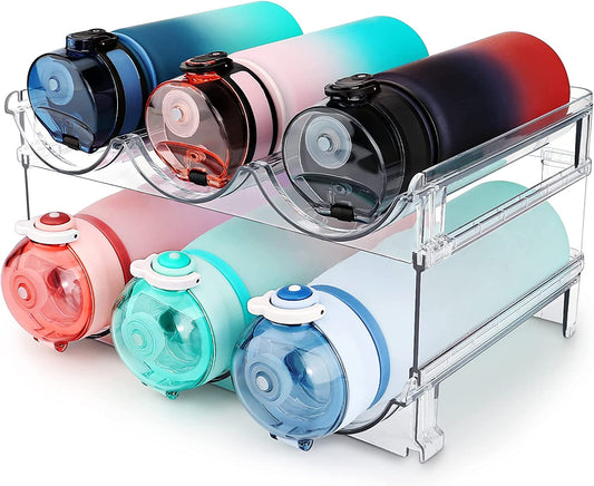 Stackable Water Bottle Organizer Rack – 2 Pack, Space-Saving Plastic Holder for Cabinet, Pantry, Fridge & Countertops