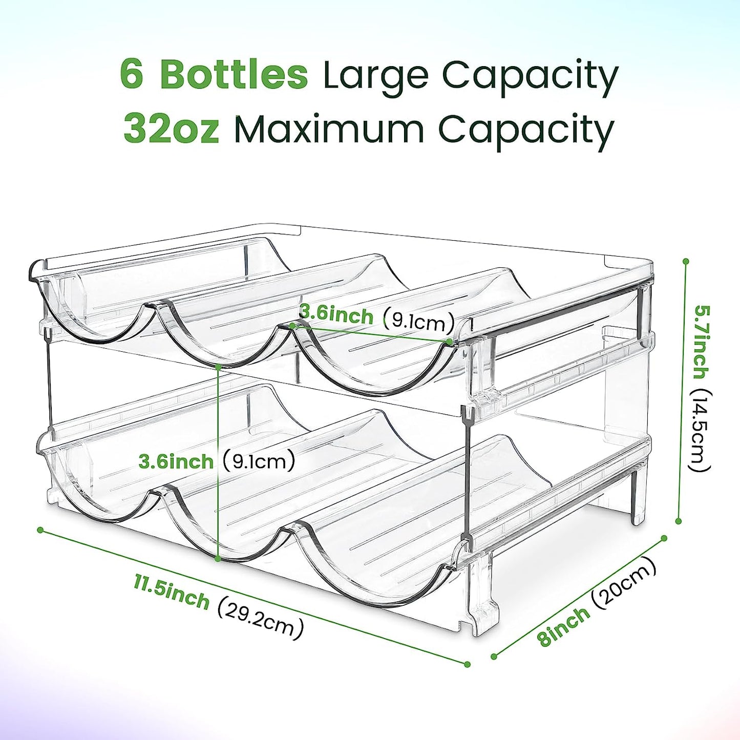 Stackable Water Bottle Organizer Rack – 2 Pack, Space-Saving Plastic Holder for Cabinet, Pantry, Fridge & Countertops